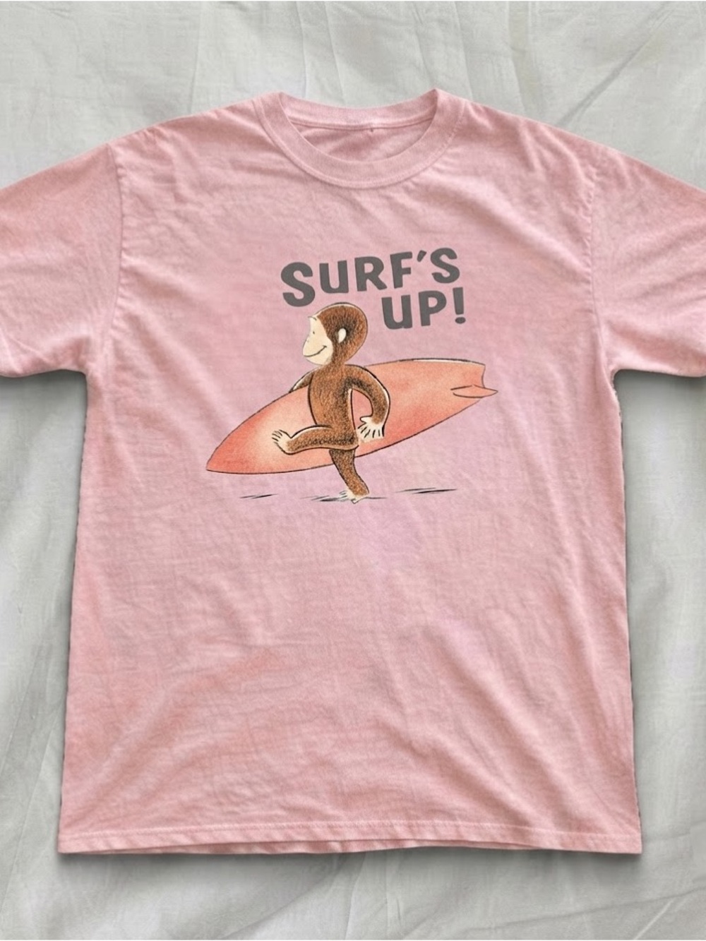 Gildan Pink "Surf's Up!" Curious George Graphic Tee